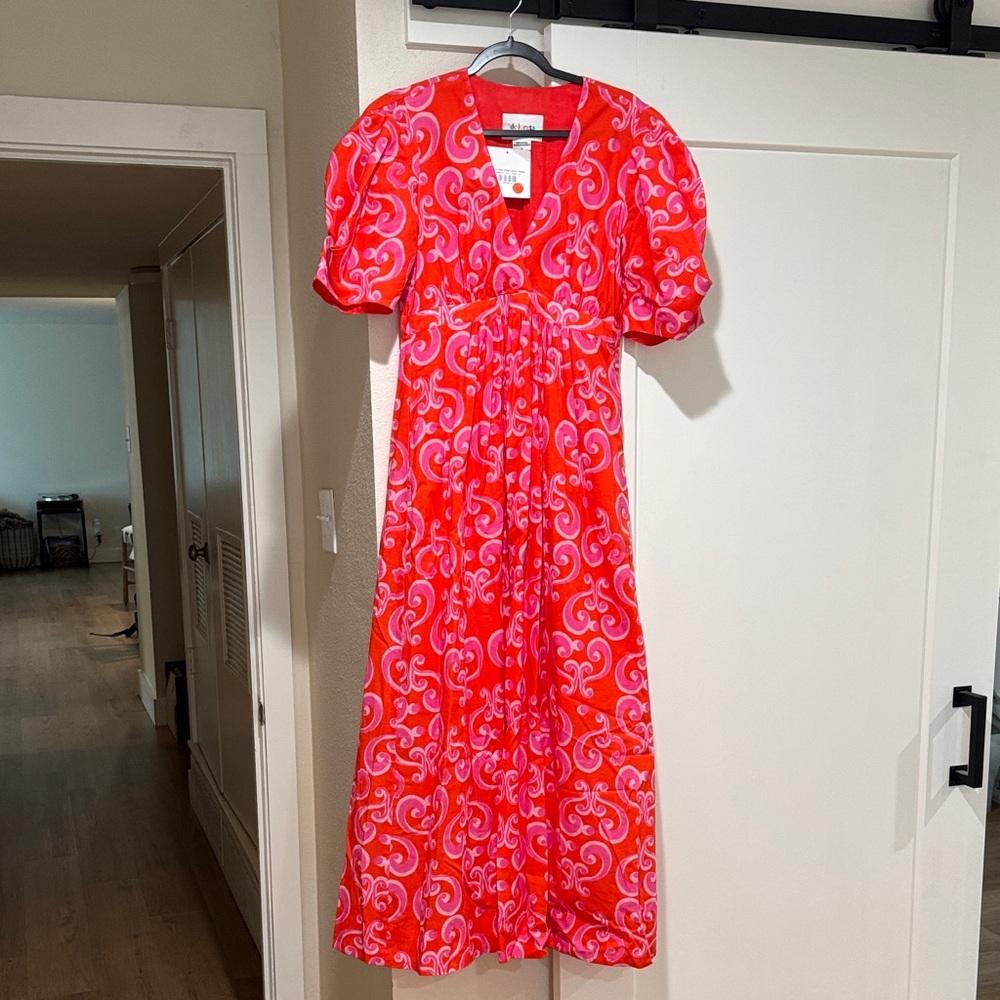 Elegant Red and Pink Swirl Maxi Dress